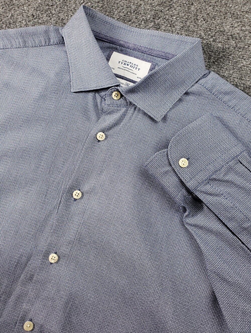 Charles Tyrwhitt Dress Shirt 19/37 Micro Check Pattern Classic Fit Blue Formal
